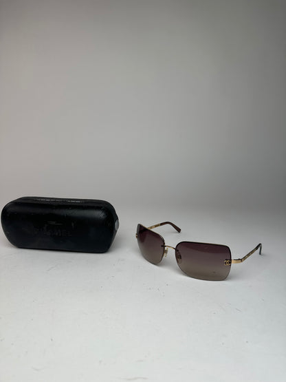 Vintage Chanel Rimless Sunglasses Brown Gold