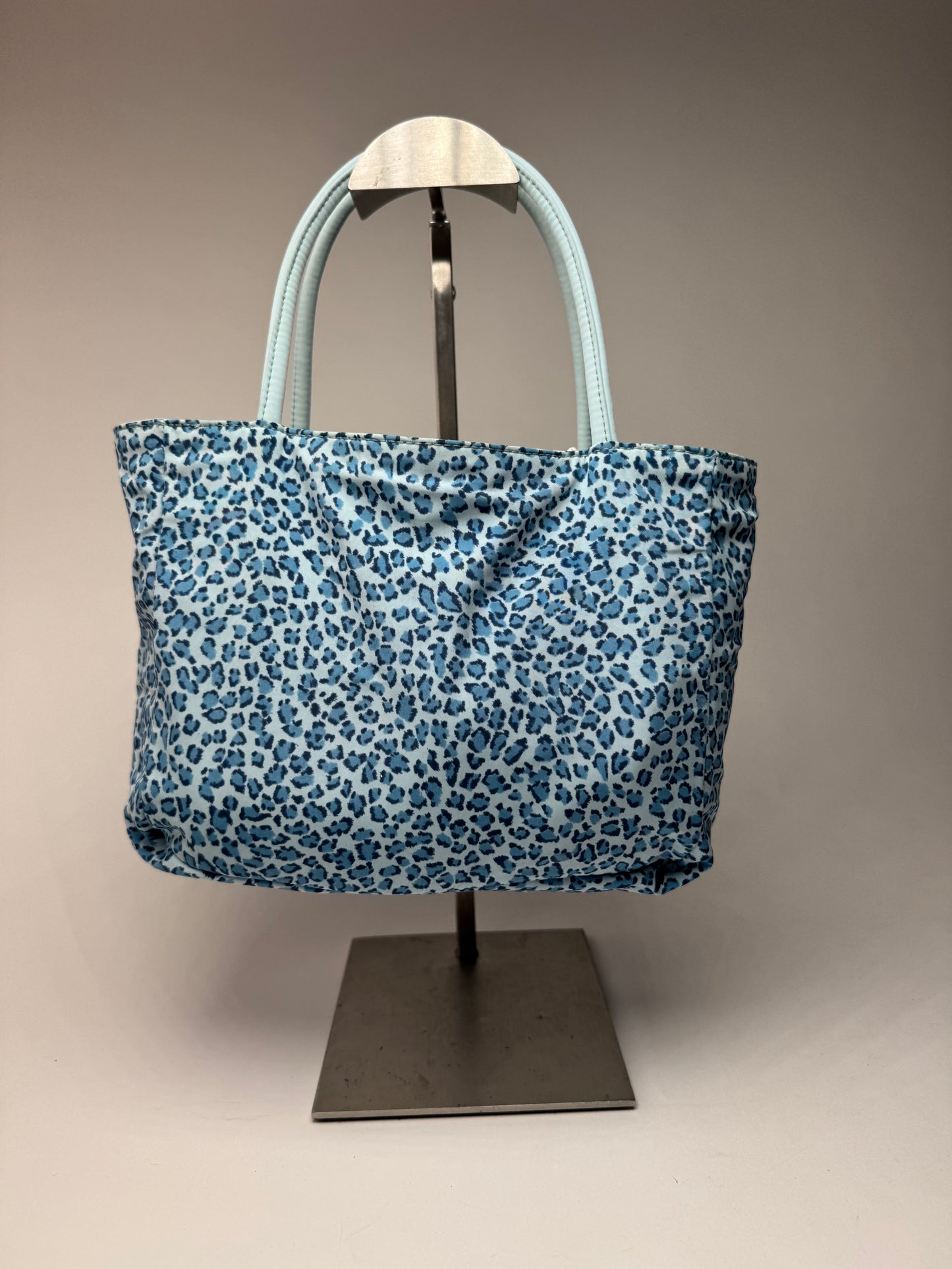 Vintage Bottega Veneta Reversible  nylon Shopper bag turquoise blue leopard