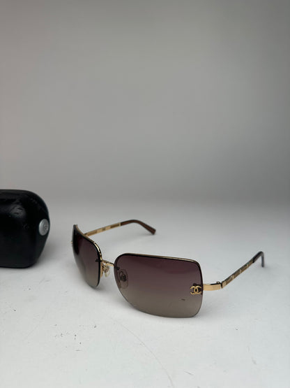 Vintage Chanel Rimless Sunglasses Brown Gold