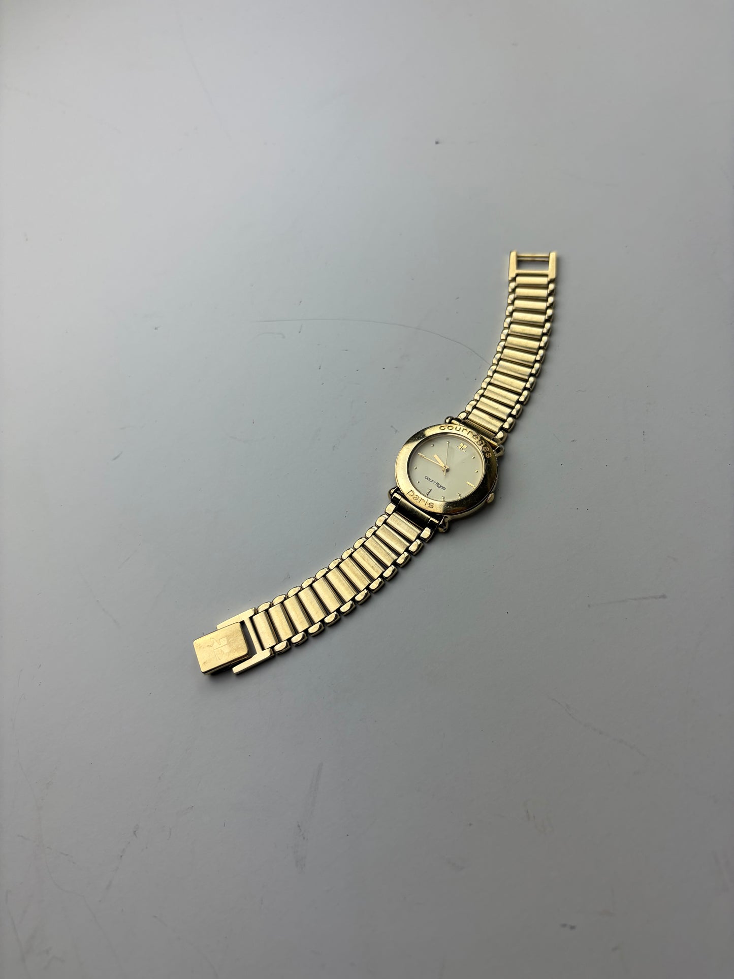 Vintage Courreges Bracelet Watch Gold Cream