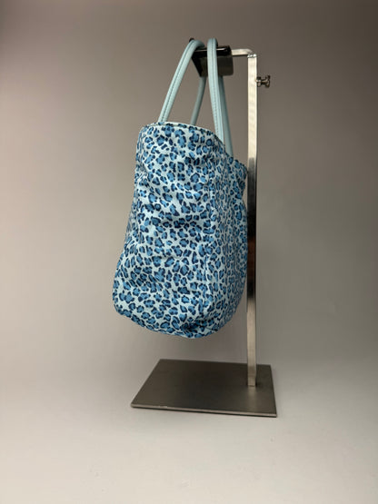Vintage Bottega Veneta Reversible  nylon Shopper bag turquoise blue leopard
