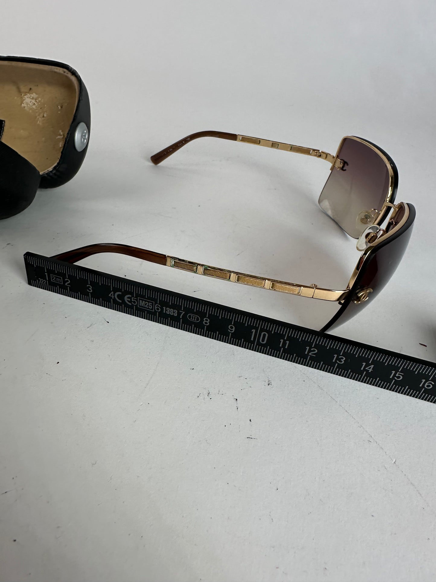 Vintage Chanel Rimless Sunglasses Brown Gold