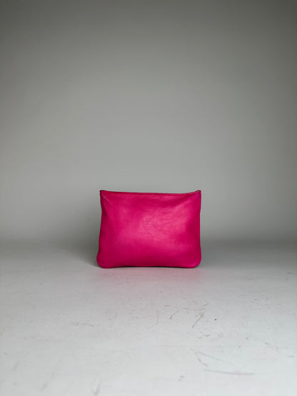 Vintage Loewe Leather Pouch Hot Pink Gold-Tone Zip