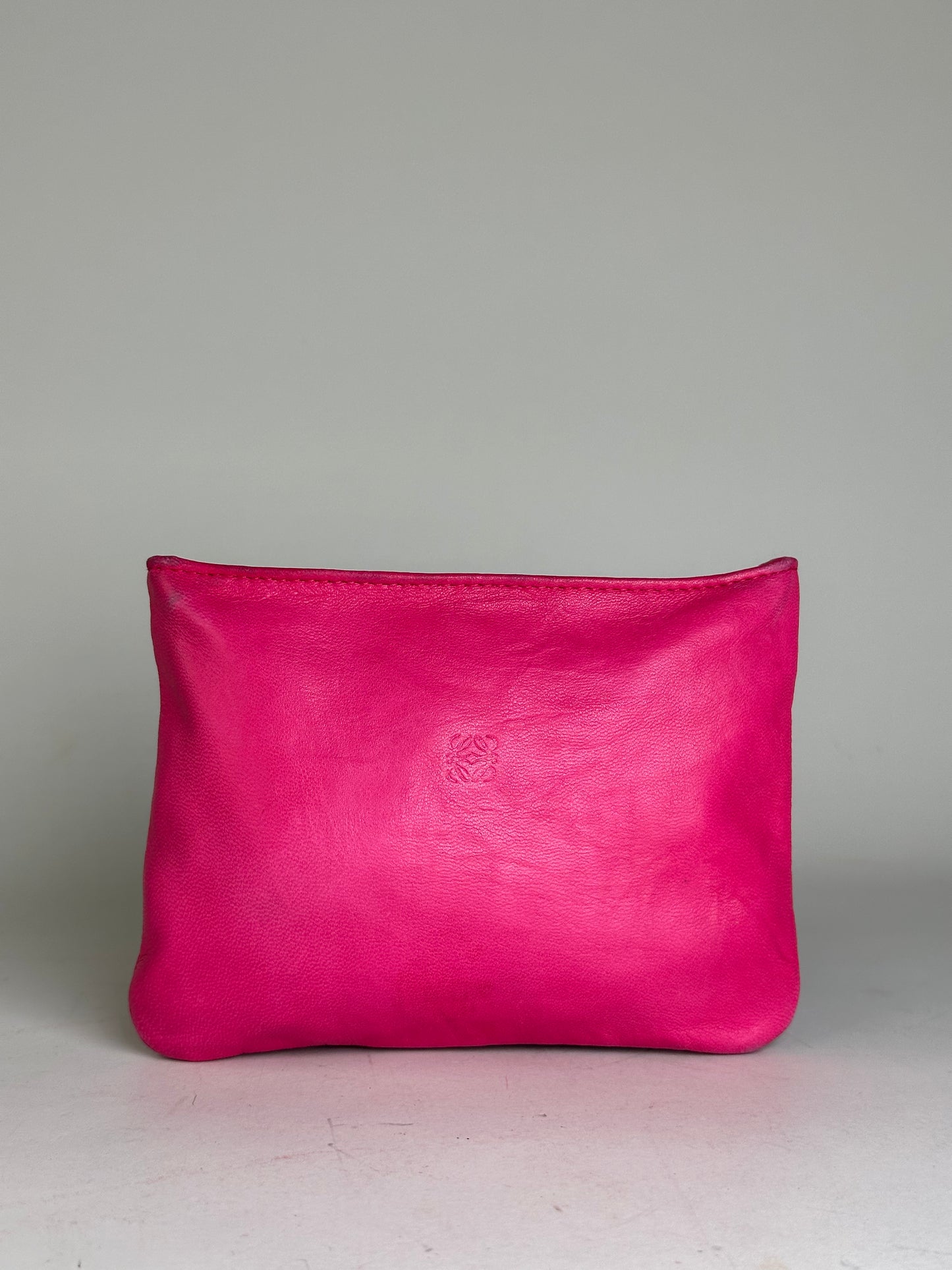 Vintage Loewe Leather Pouch Hot Pink Gold-Tone Zip