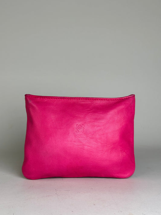 Vintage Loewe Leather Pouch Hot Pink Gold-Tone Zip