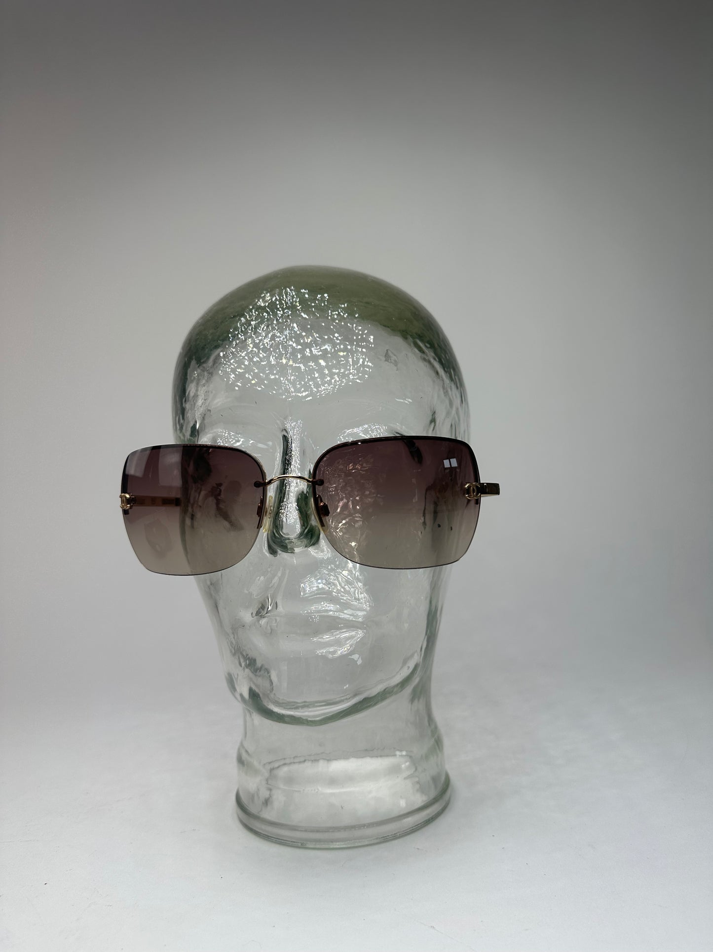 Vintage Chanel Rimless Sunglasses Brown Gold