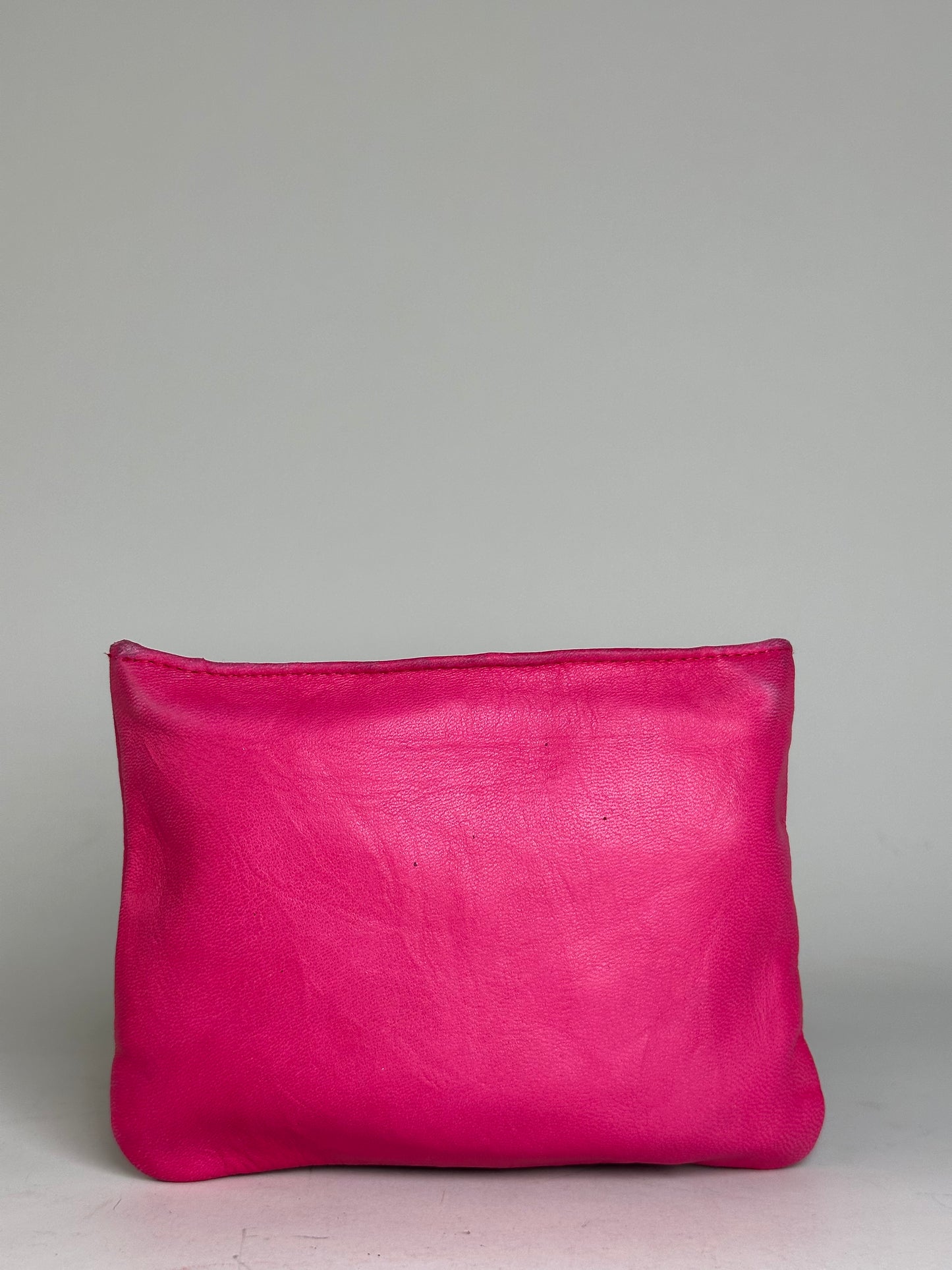 Vintage Loewe Leather Pouch Hot Pink Gold-Tone Zip