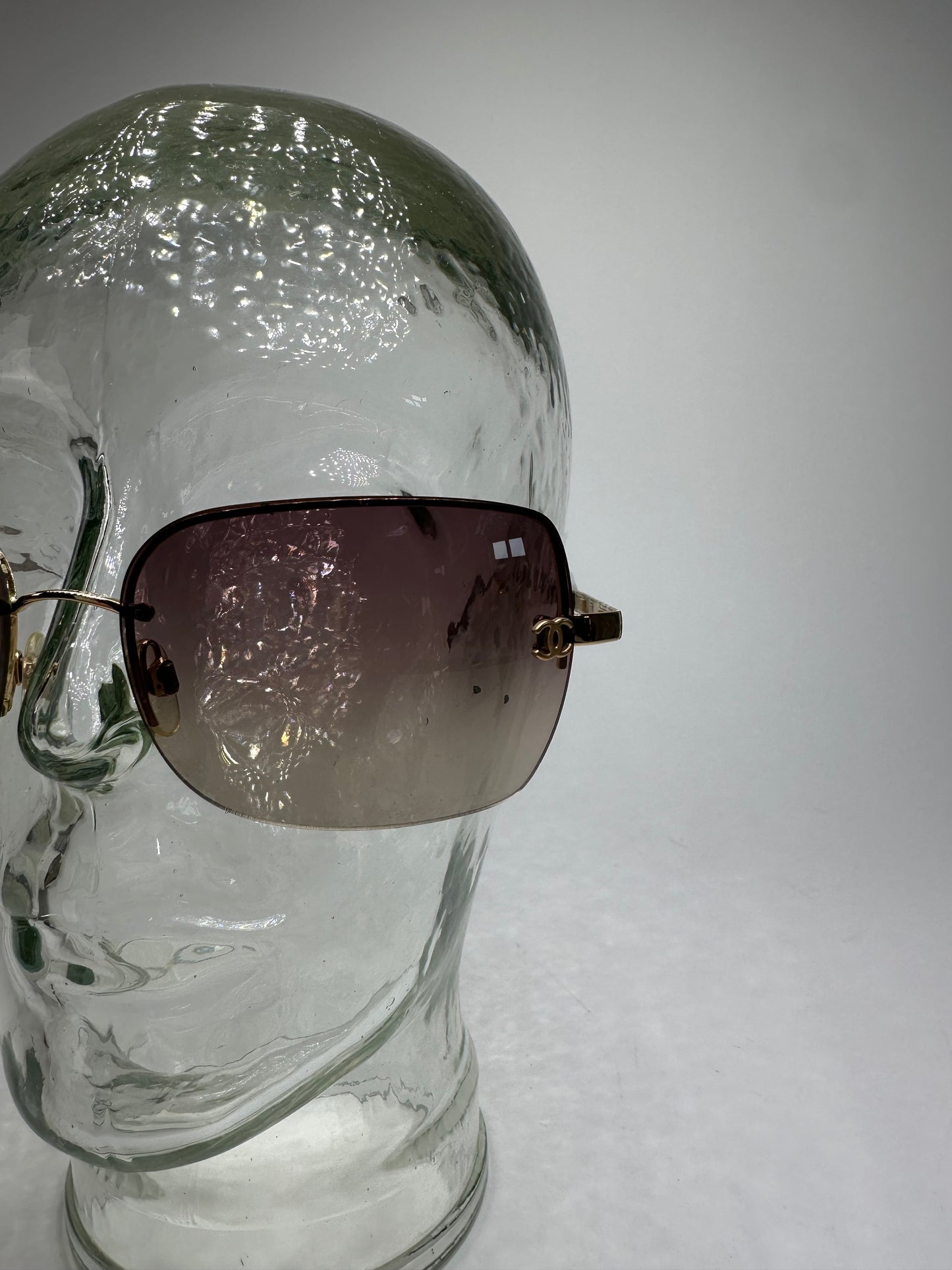 Vintage Chanel Rimless Sunglasses Brown Gold