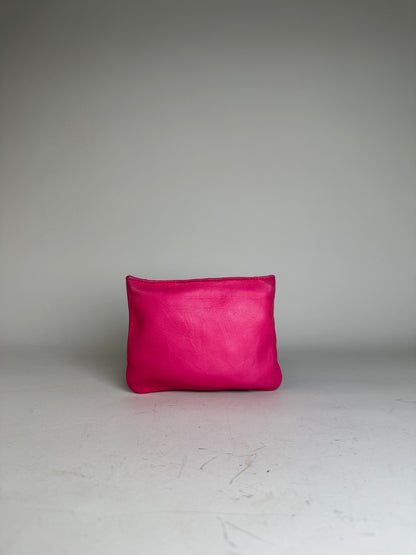 Vintage Loewe Leather Pouch Hot Pink Gold-Tone Zip