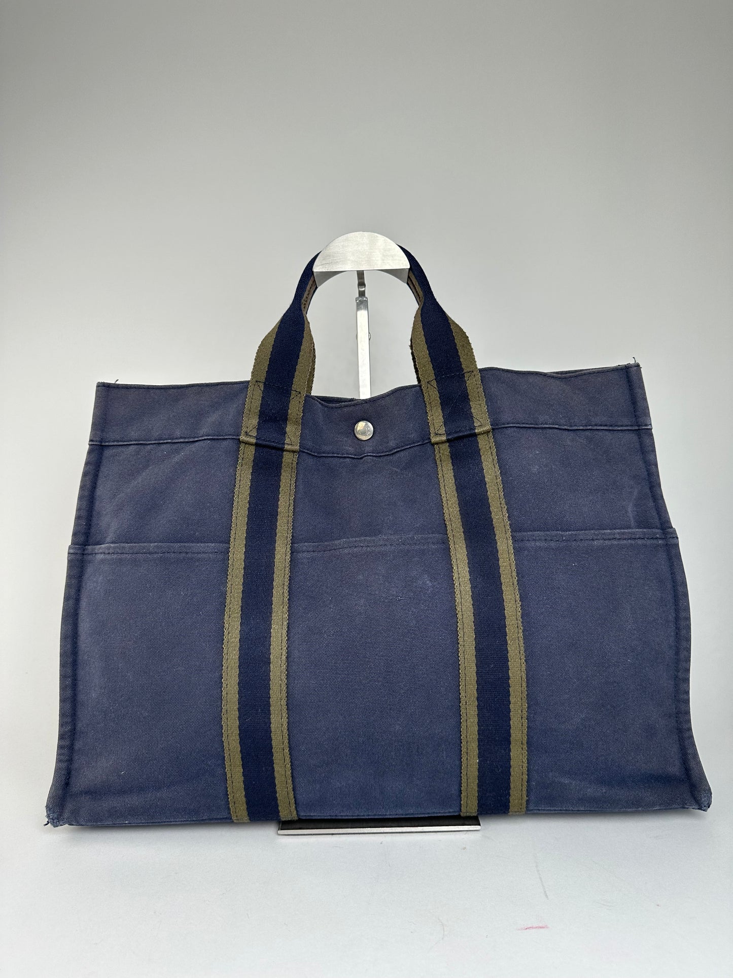 Vintage Hermès Fourre Tout MM Canvas Tote Bag Navy Khaki