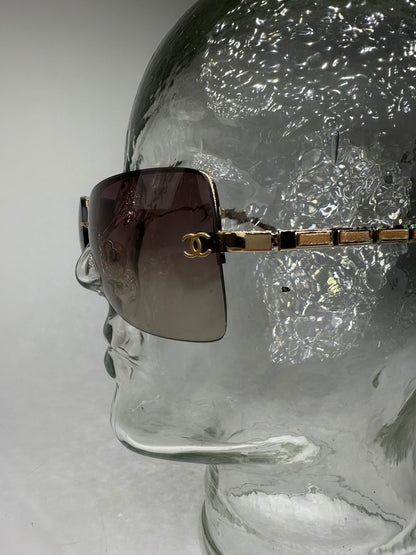 Vintage Chanel Rimless Sunglasses Brown Gold