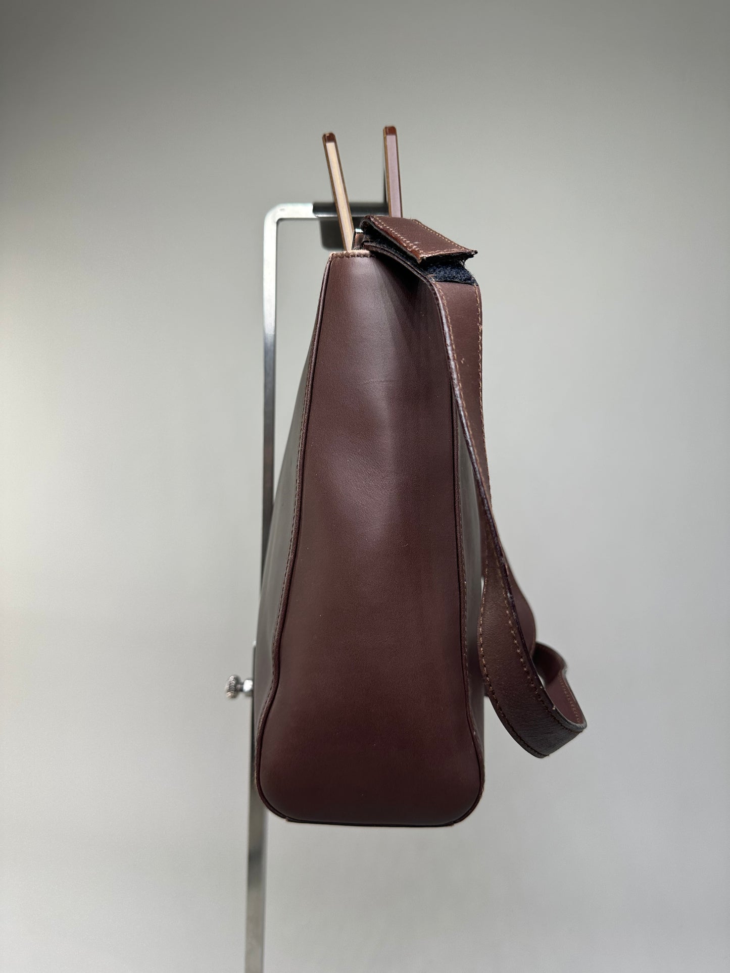 Vintage Ferragamo Grained Leather Shoulder Bag Brown Gold