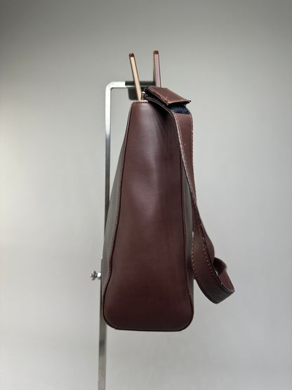 Vintage Ferragamo Grained Leather Shoulder Bag Brown Gold