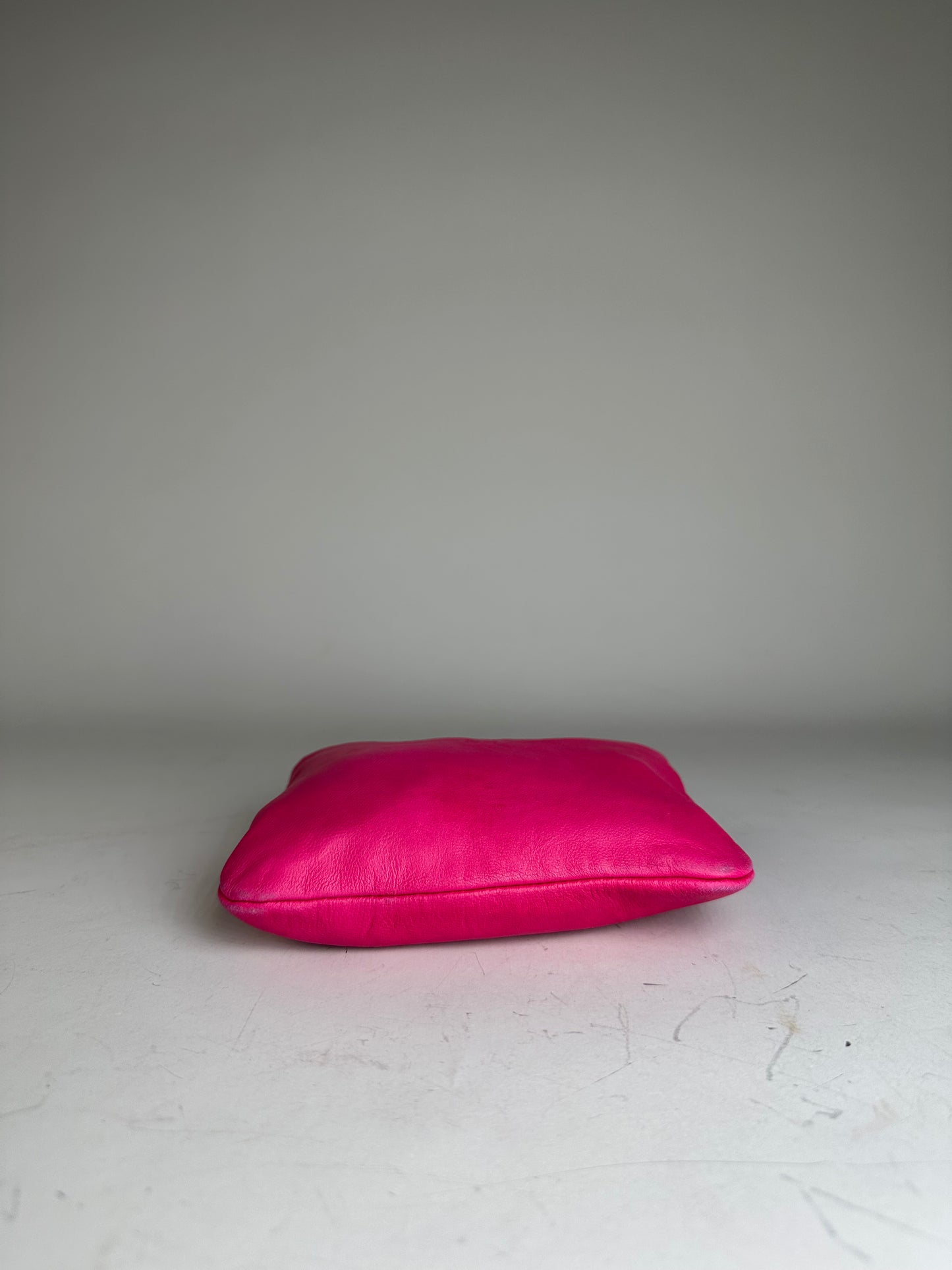 Vintage Loewe Leather Pouch Hot Pink Gold-Tone Zip