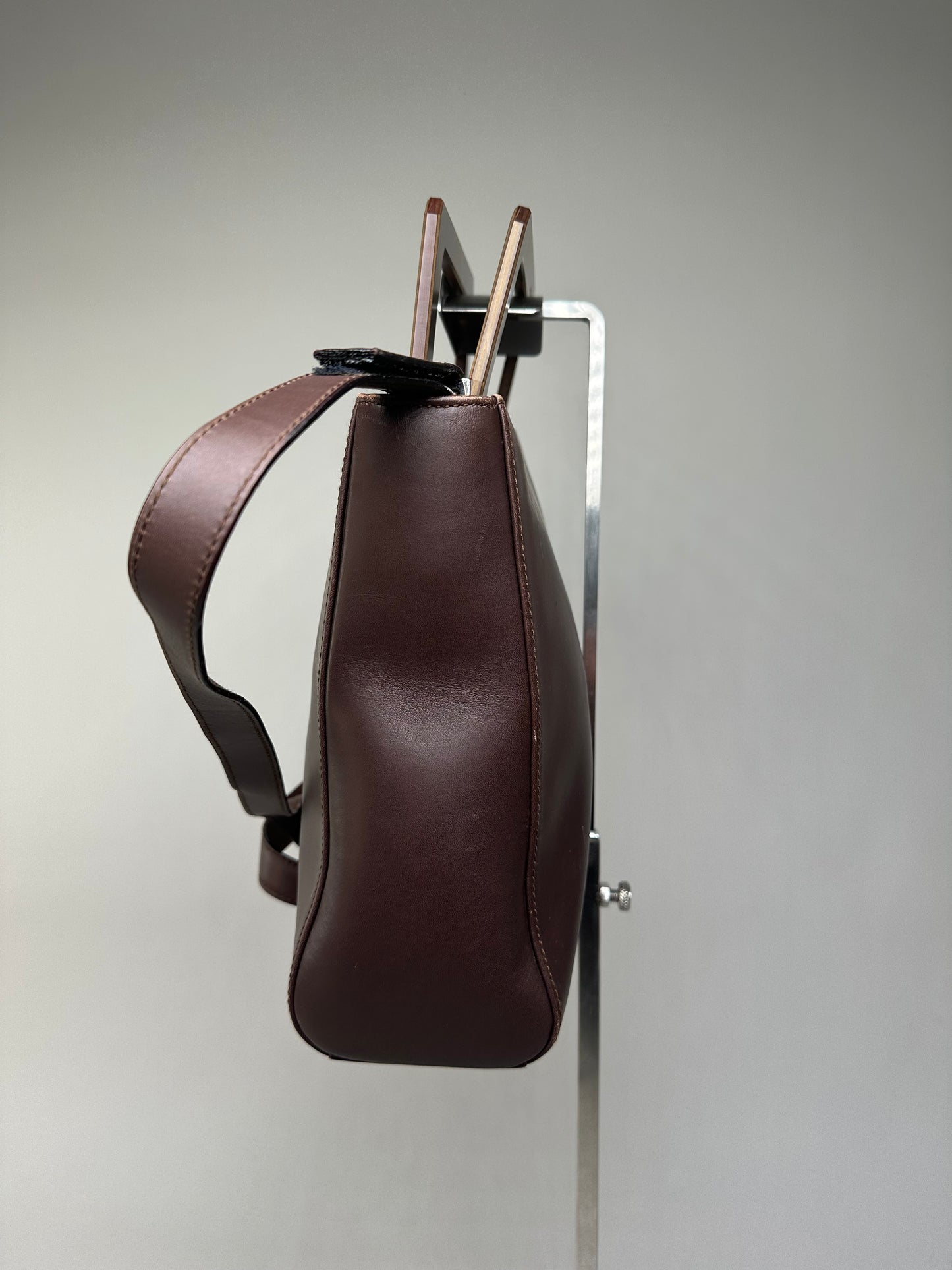 Vintage Ferragamo Grained Leather Shoulder Bag Brown Gold