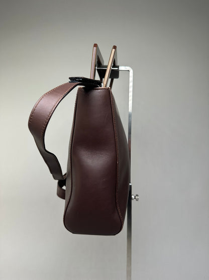 Vintage Ferragamo Grained Leather Shoulder Bag Brown Gold