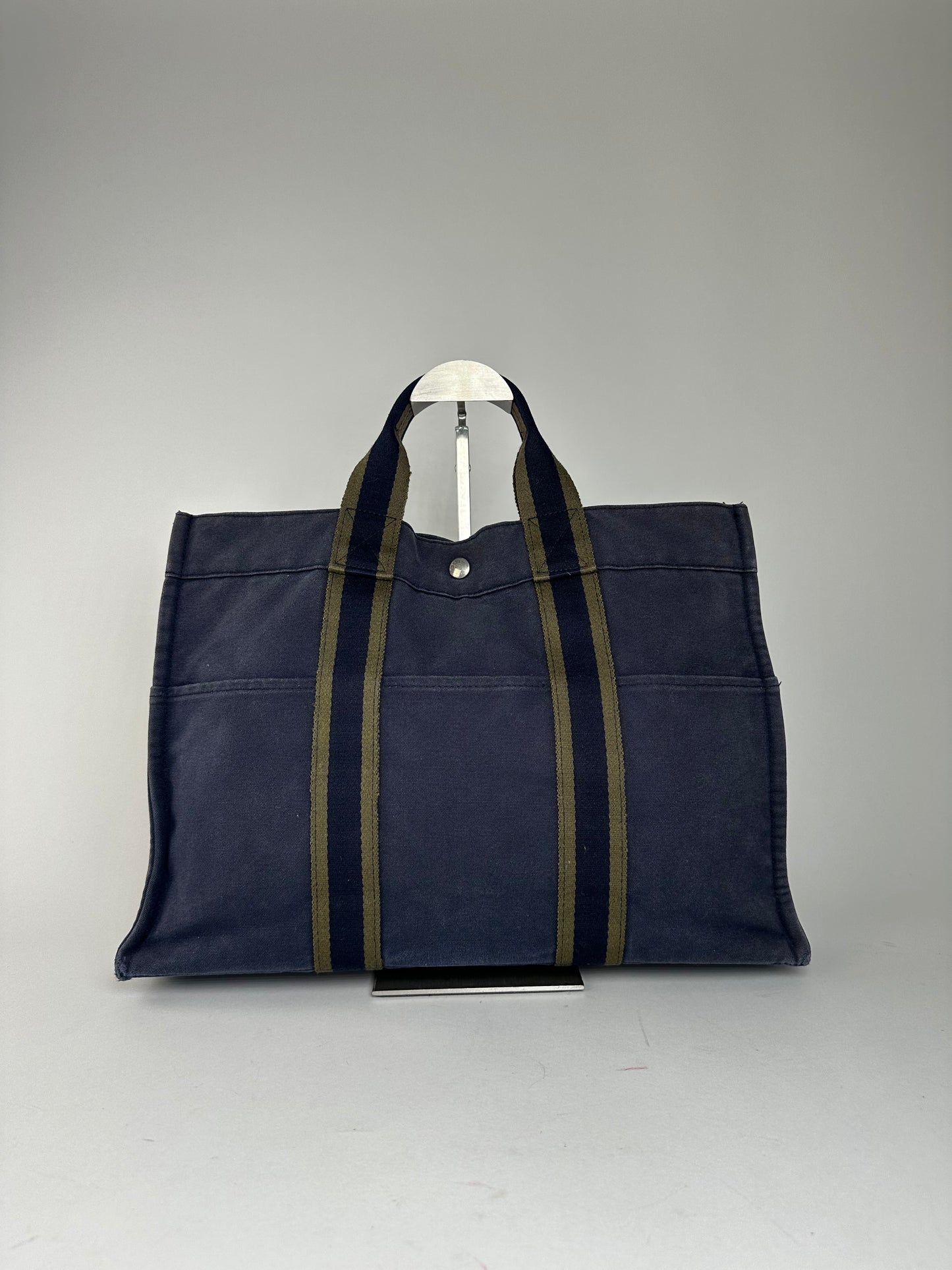 Vintage Hermès Fourre Tout MM Canvas Tote Bag Navy Khaki