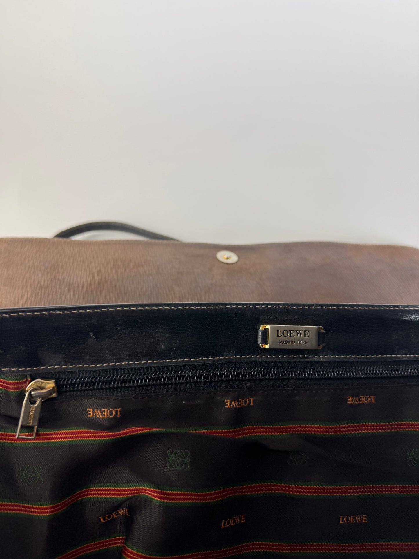 Vintage Loewe Madrid Leather Handbag Brown Black