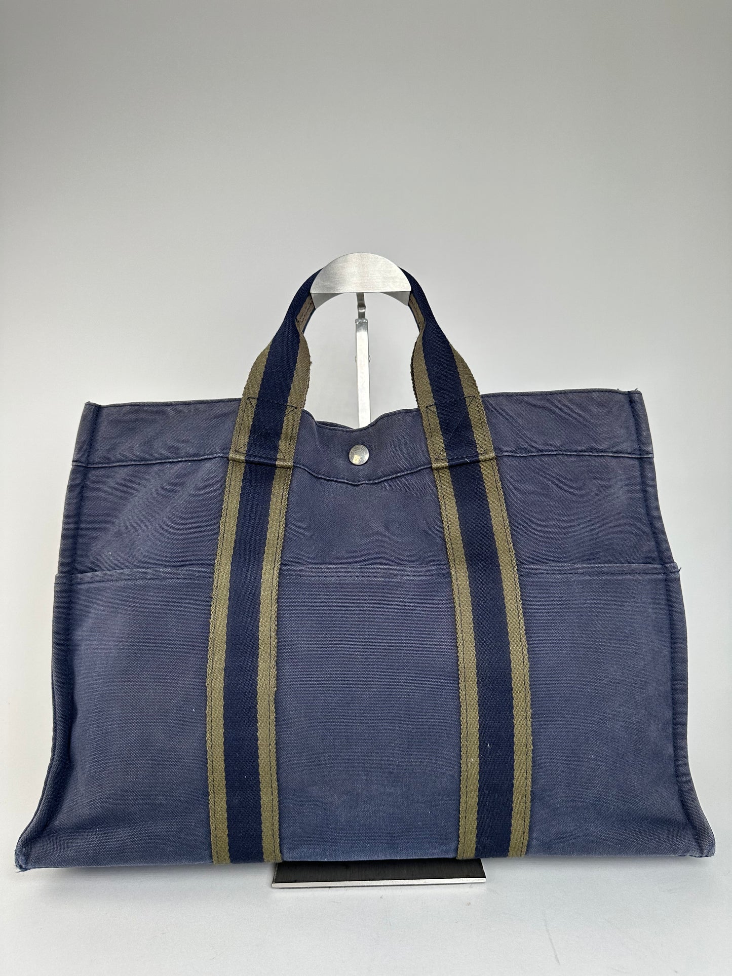 Vintage Hermès Fourre Tout MM Canvas Tote Bag Navy Khaki
