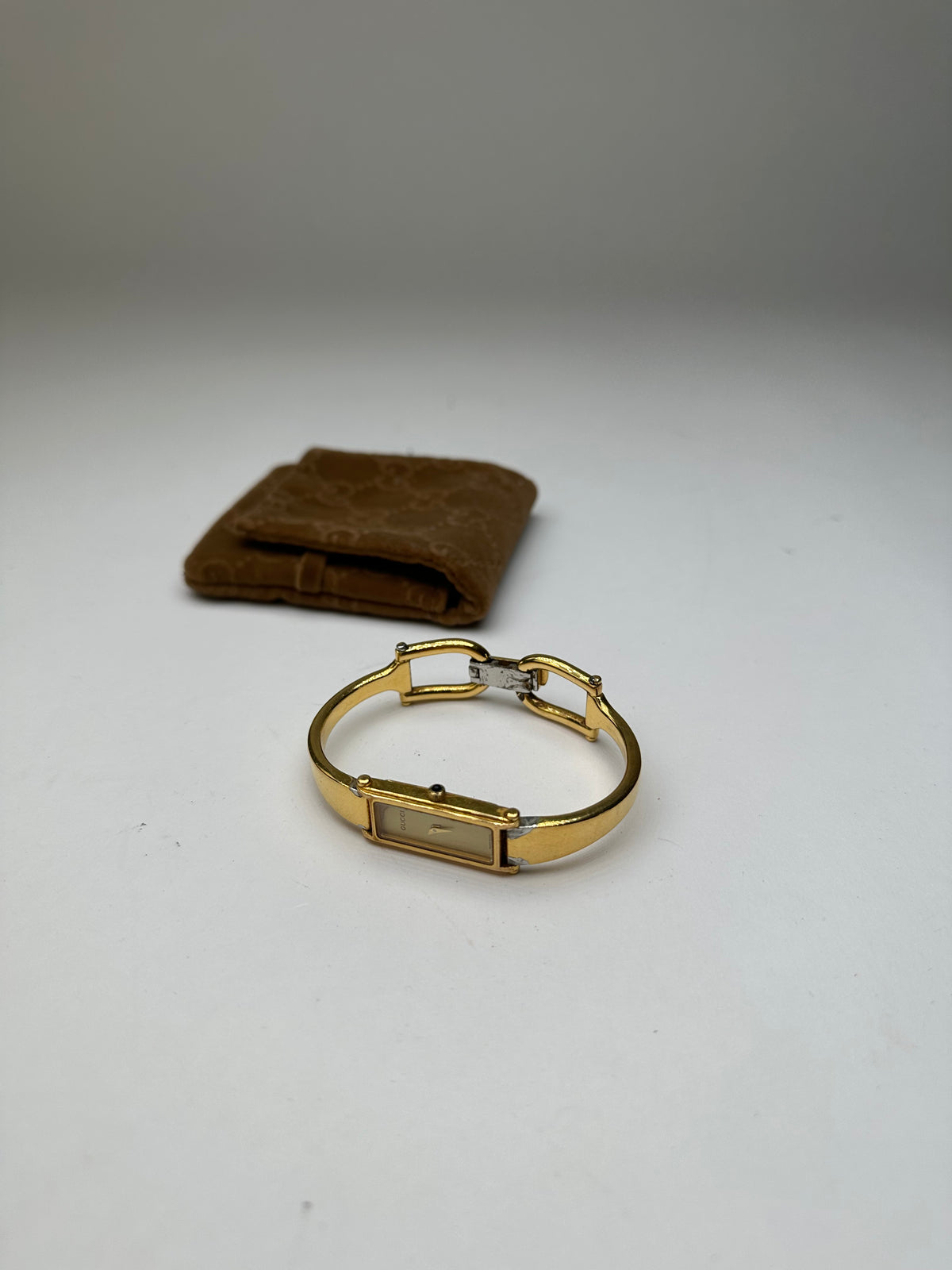 Vintage Gucci Rectangular Bracelet Watch Early 2000s Gold Cream