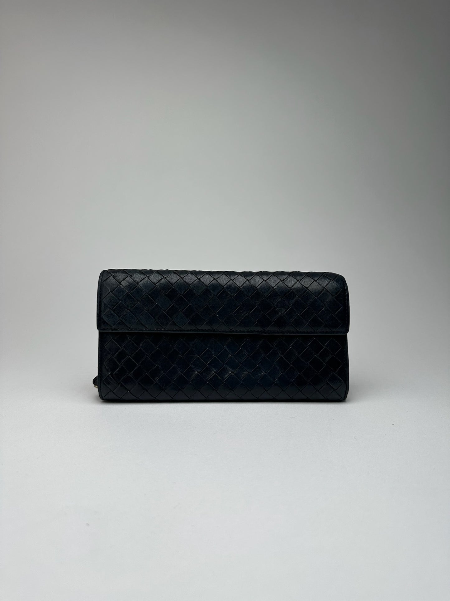Vintage Bottega Veneta Intrecciato Leather Wallet Black