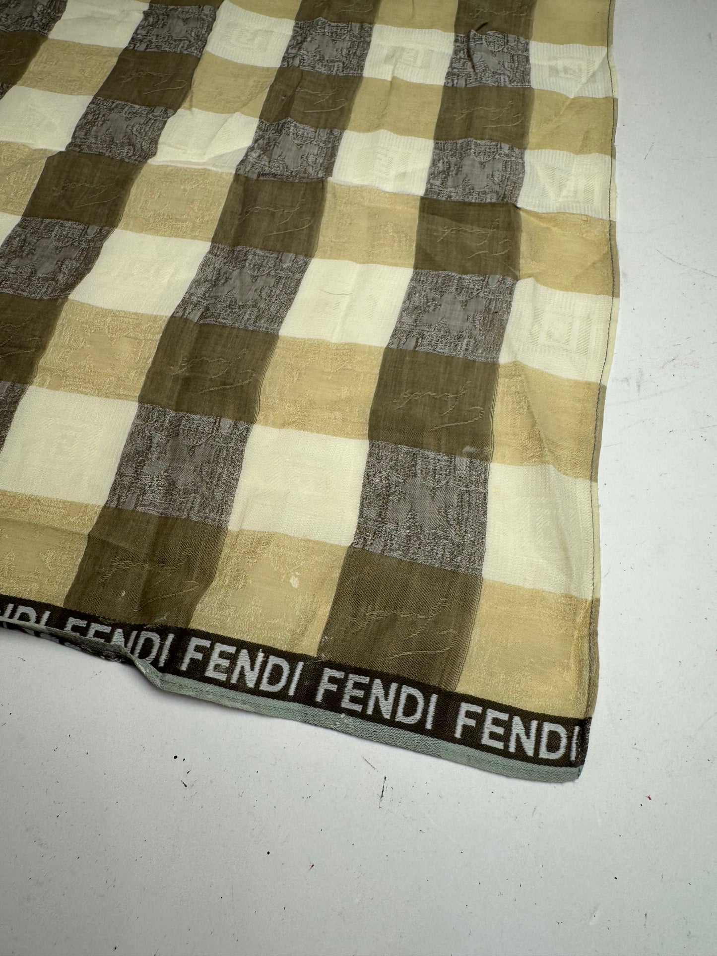 Vintage Fendi Checked Scarf Brown white