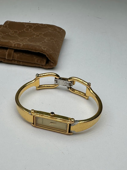 Vintage Gucci Rectangular Bracelet Watch Early 2000s Gold Cream