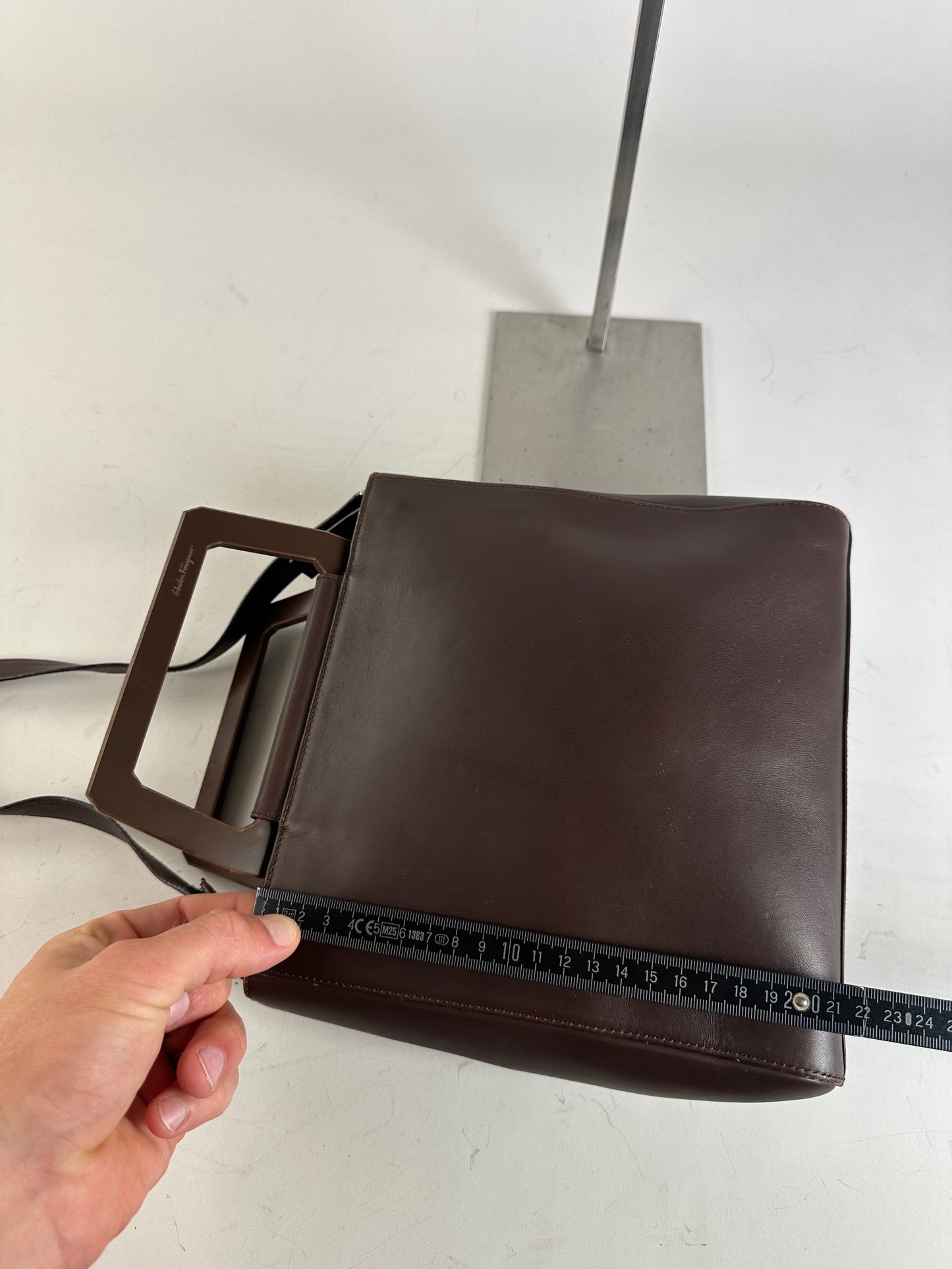Vintage Ferragamo Grained Leather Shoulder Bag Brown Gold