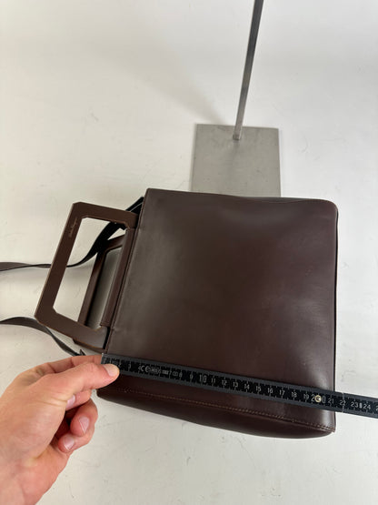 Vintage Ferragamo Grained Leather Shoulder Bag Brown Gold
