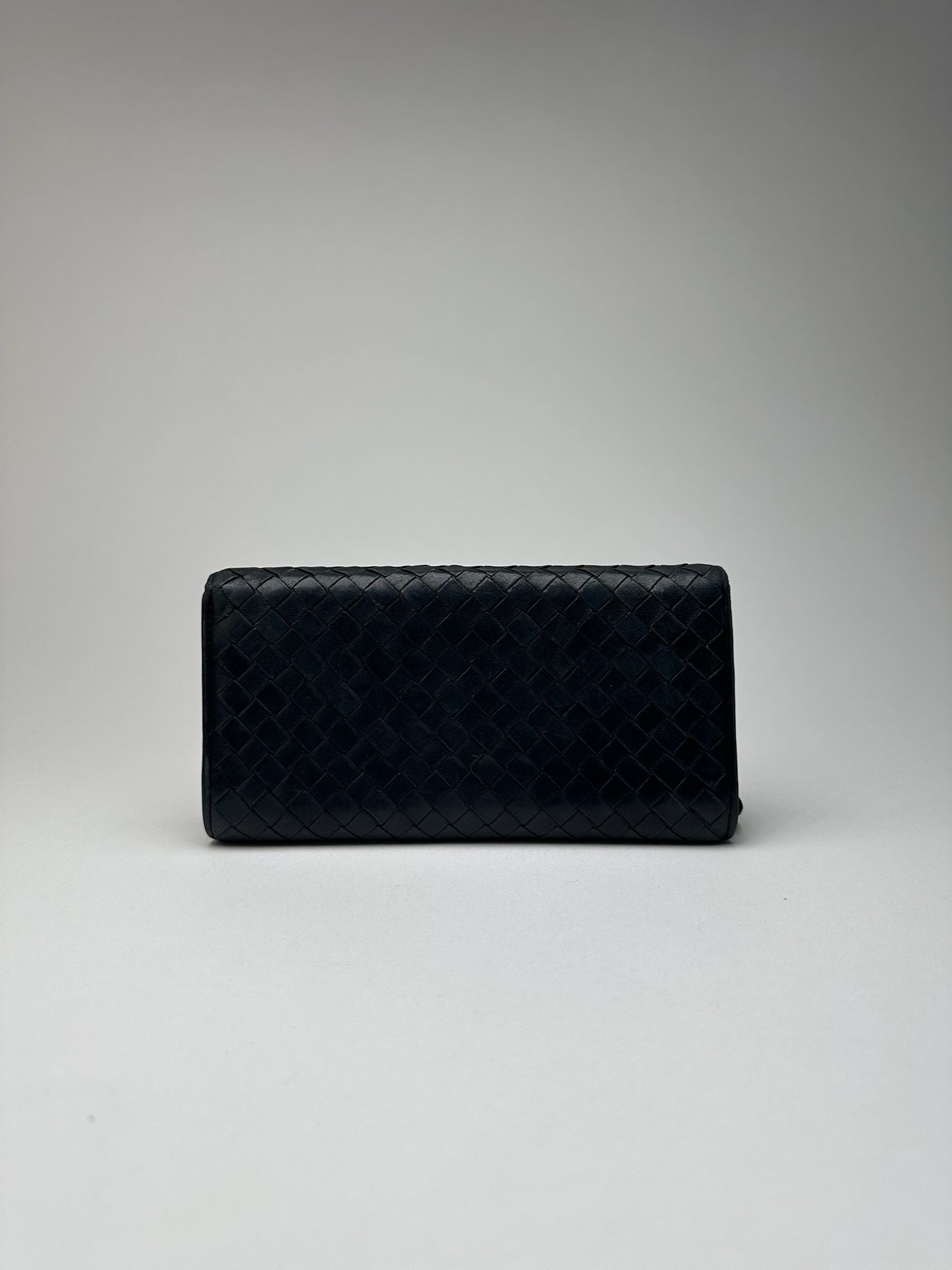 Vintage Bottega Veneta Intrecciato Leather Wallet Black