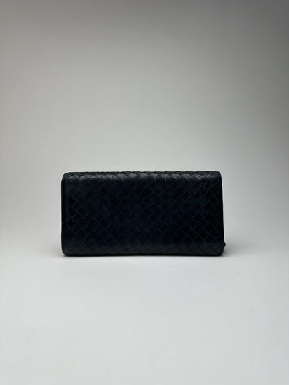 Vintage Bottega Veneta Intrecciato Leather Wallet Black