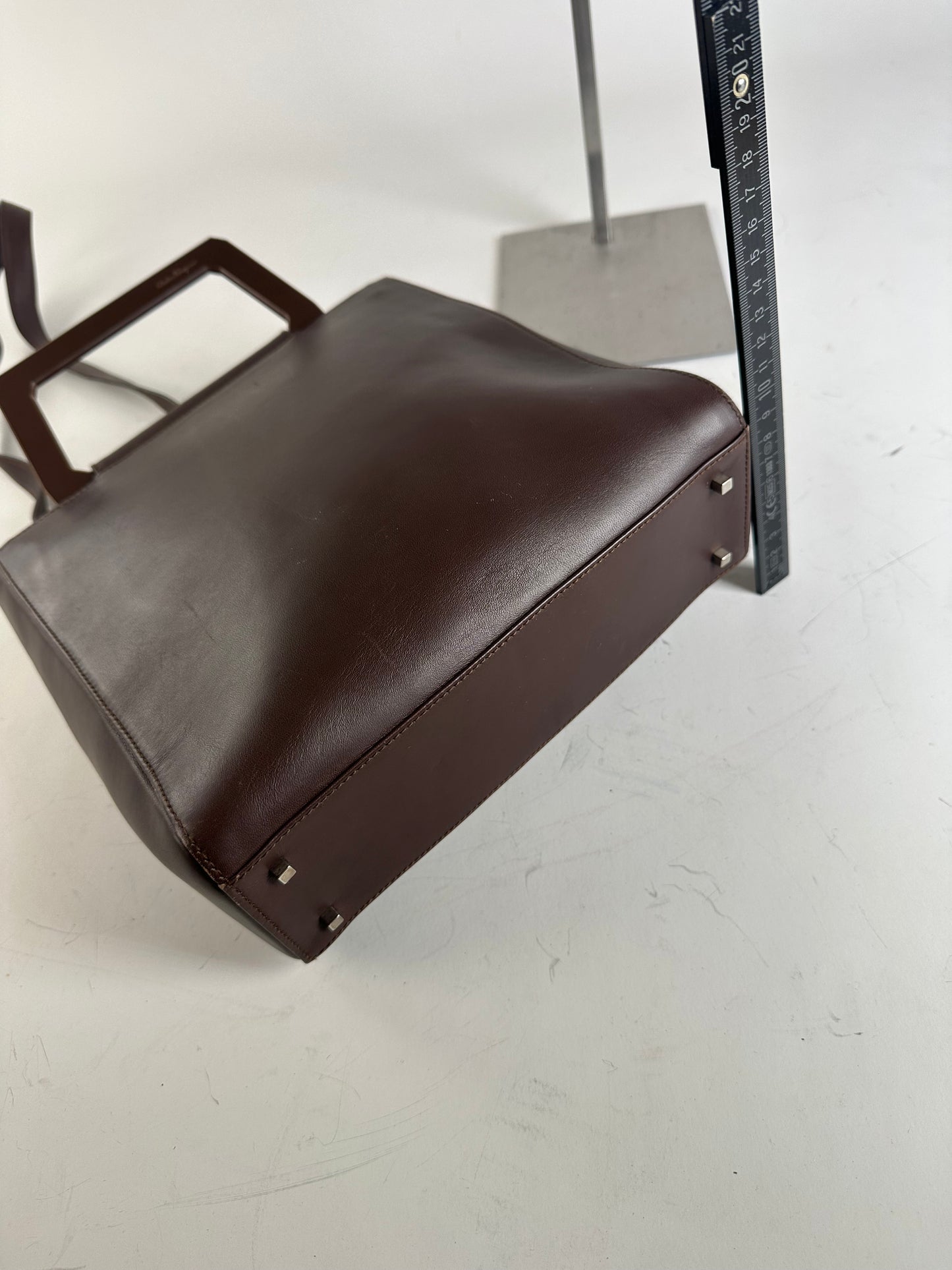 Vintage Ferragamo Grained Leather Shoulder Bag Brown Gold