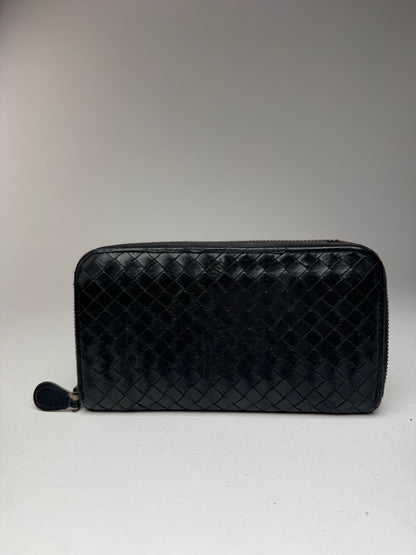 Vintage Bottega Veneta Intrecciato Leather zippy wallet black