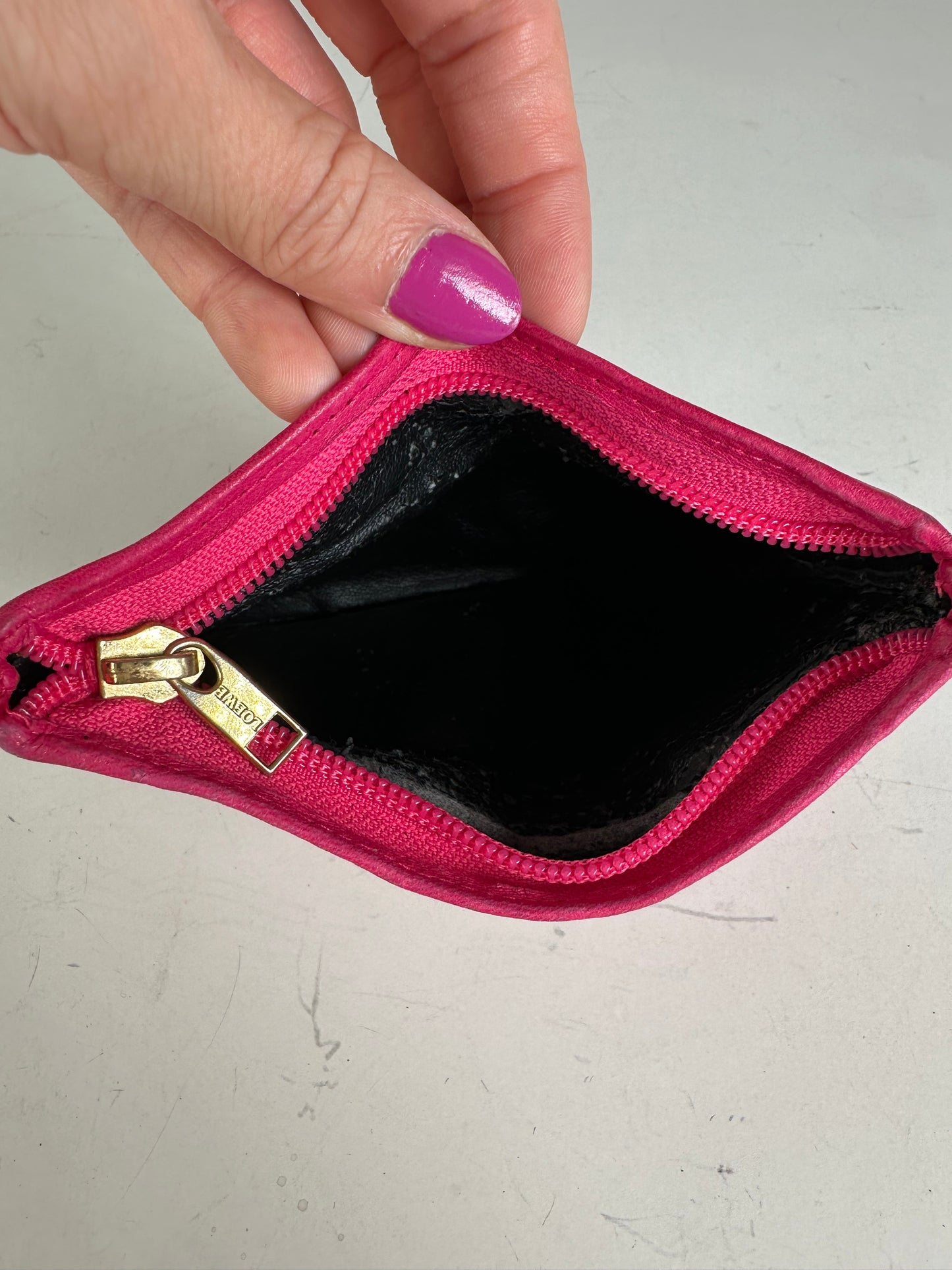 Vintage Loewe Leather Pouch Hot Pink Gold-Tone Zip