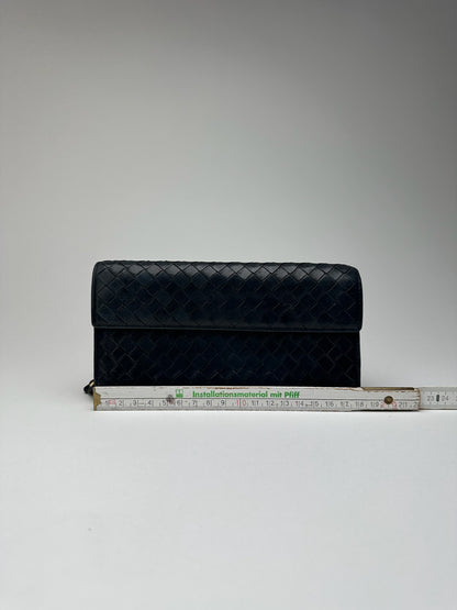 Vintage Bottega Veneta Intrecciato Leather Wallet Black