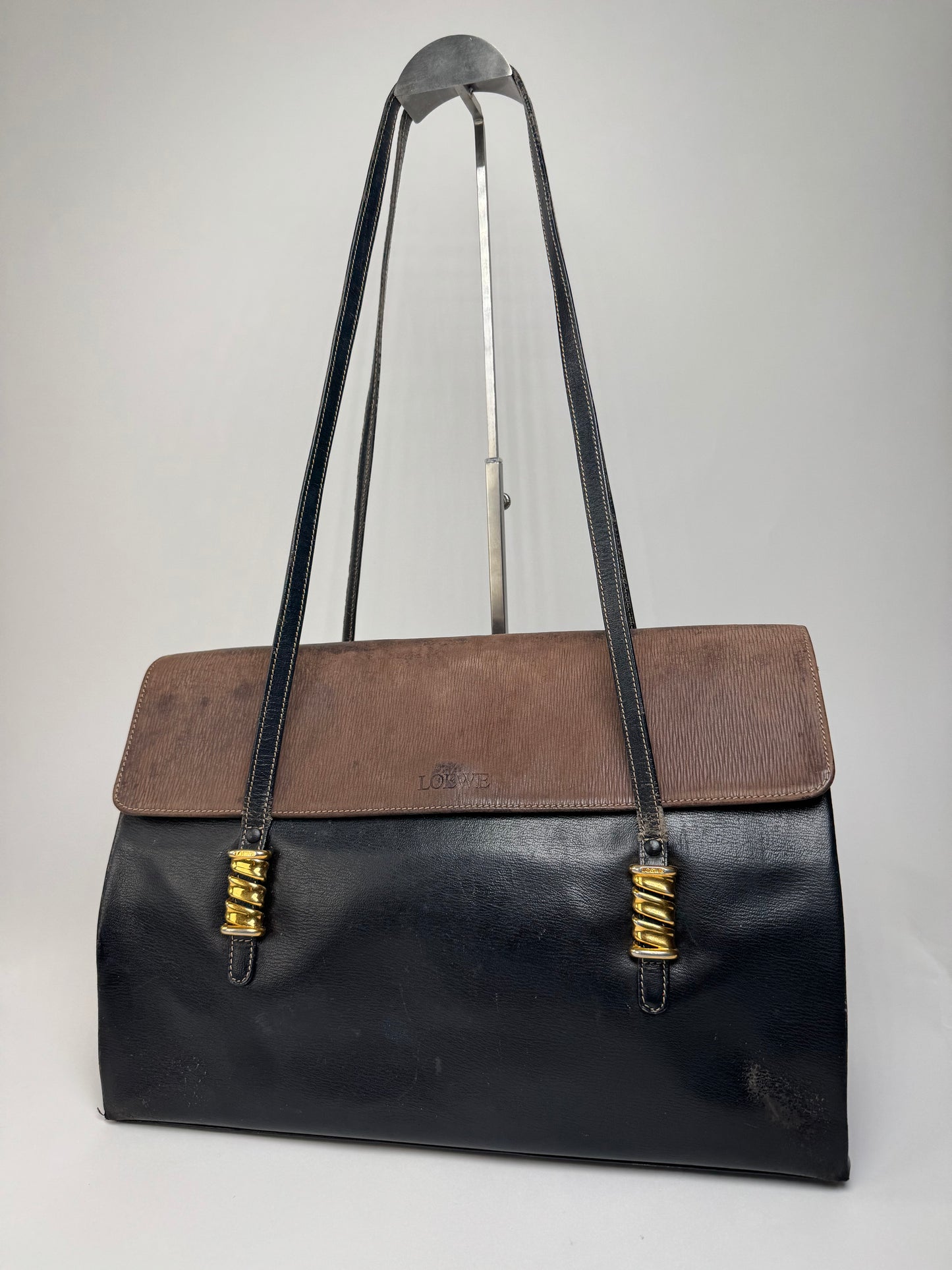 Vintage Loewe Madrid Leather Handbag Brown Black