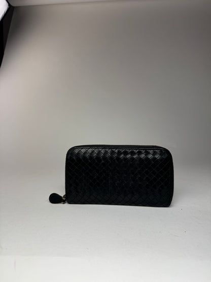Vintage Bottega Veneta Intrecciato Leather zippy wallet black
