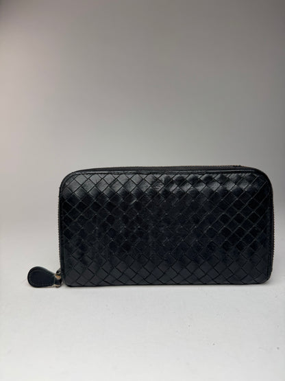 Vintage Bottega Veneta Intrecciato Leather zippy wallet black