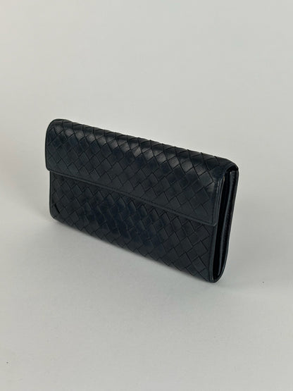 Vintage Bottega Veneta Intrecciato Leather Wallet Black