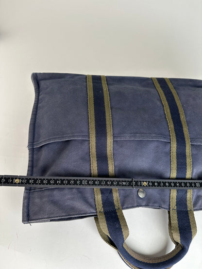 Vintage Hermès Fourre Tout MM Canvas Tote Bag Navy Khaki