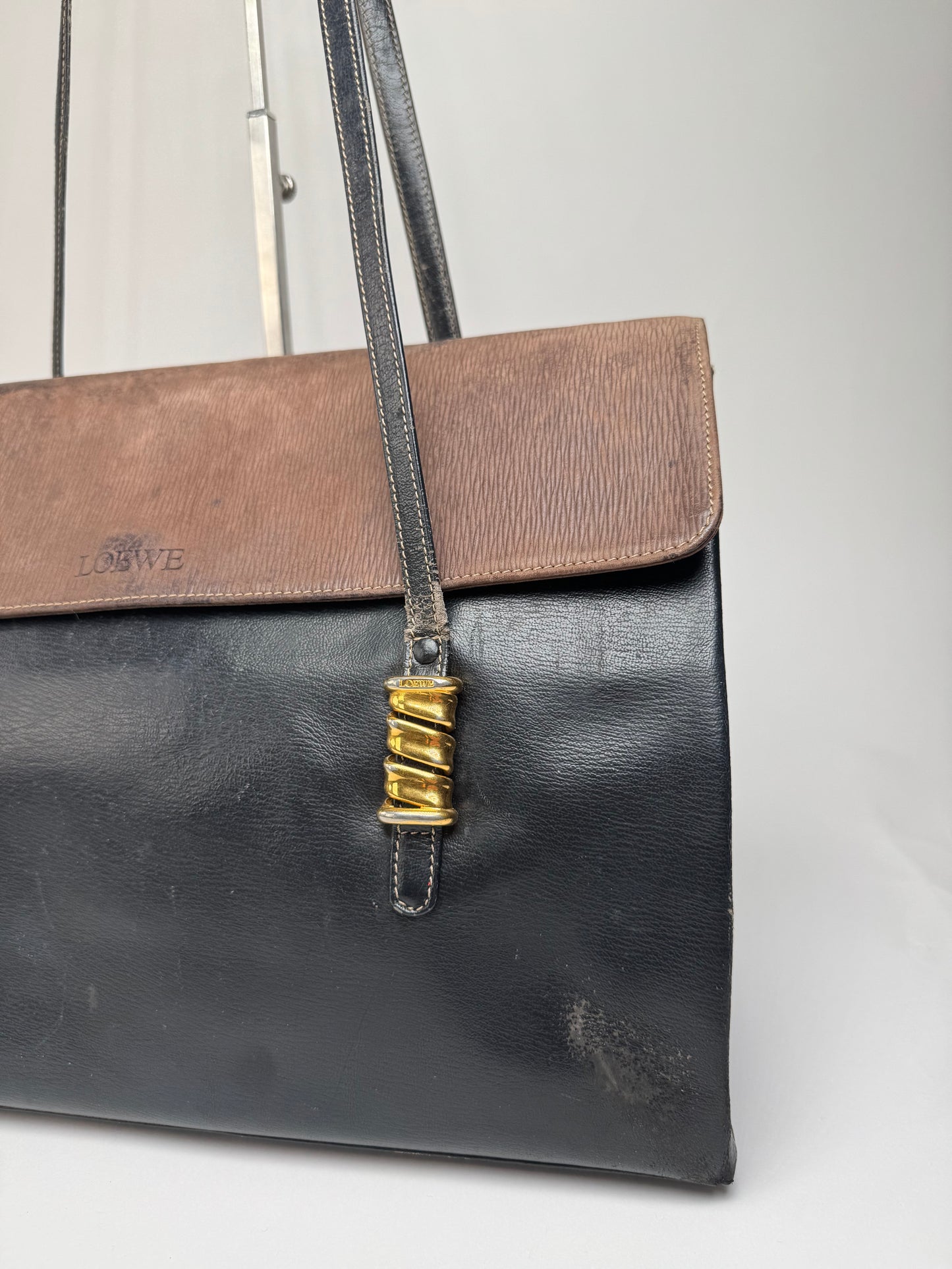 Vintage Loewe Madrid Leather Handbag Brown Black
