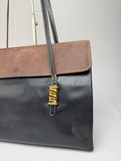 Vintage Loewe Madrid Leather Handbag Brown Black