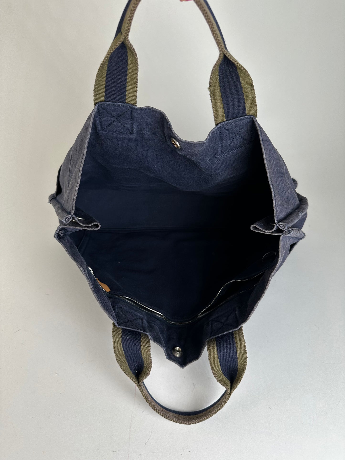 Vintage Hermès Fourre Tout MM Canvas Tote Bag Navy Khaki