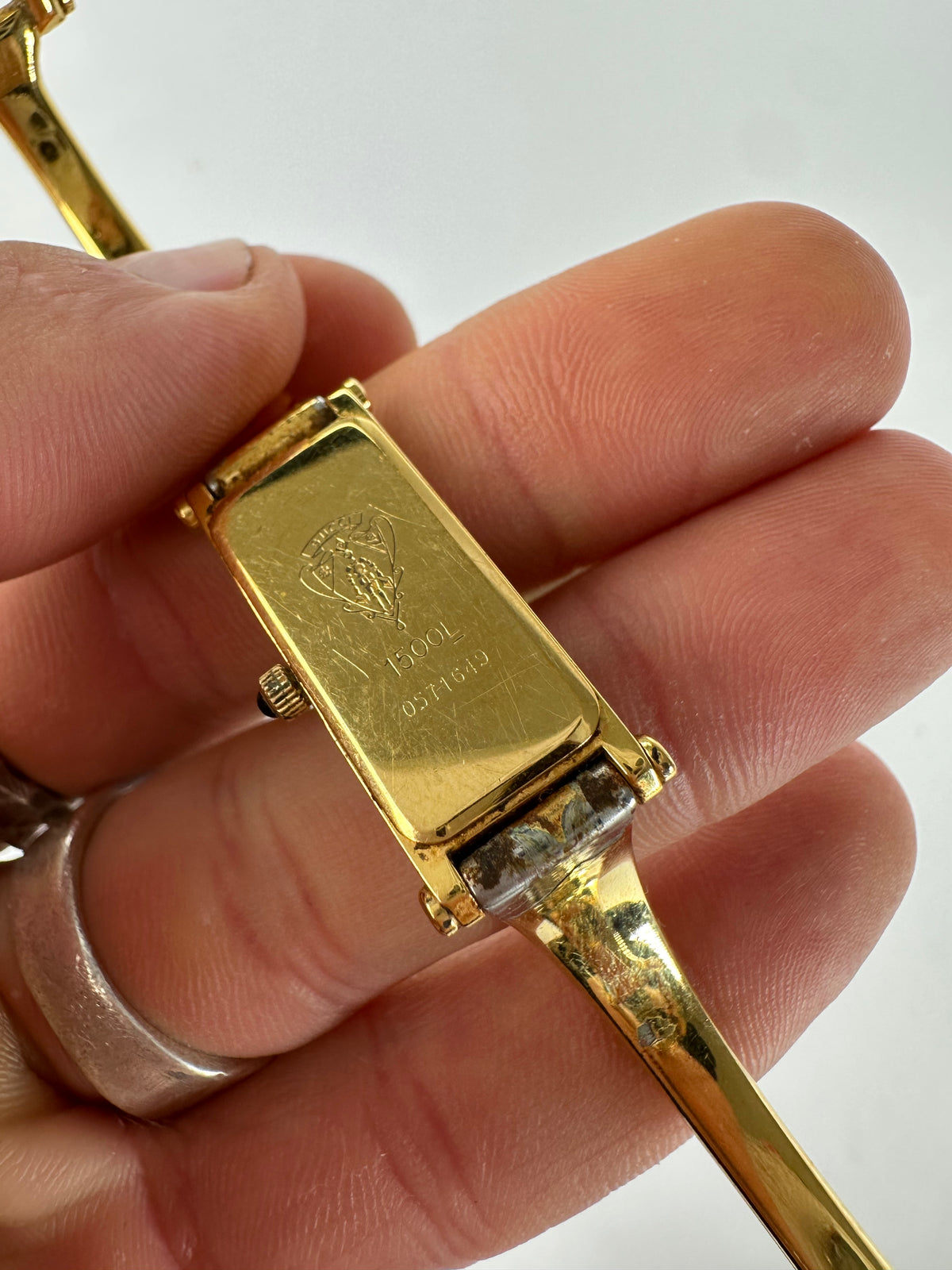 Vintage Gucci Rectangular Bracelet Watch Early 2000s Gold Cream