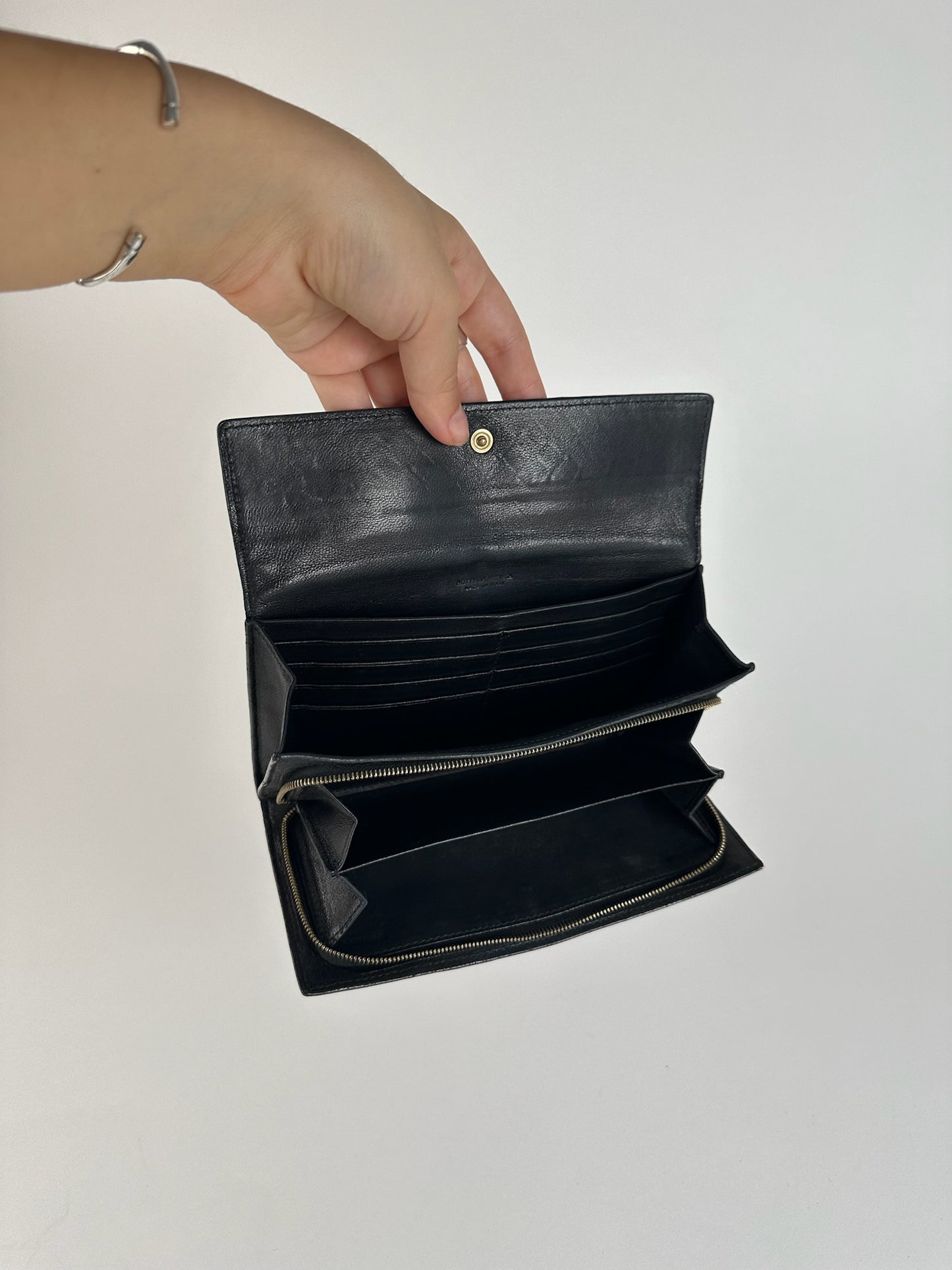 Vintage Bottega Veneta Intrecciato Leather Wallet Black