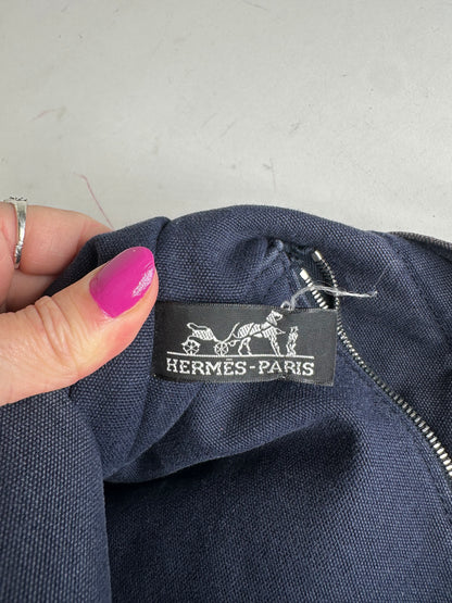 Vintage Hermès Fourre Tout MM Canvas Tote Bag Navy Khaki