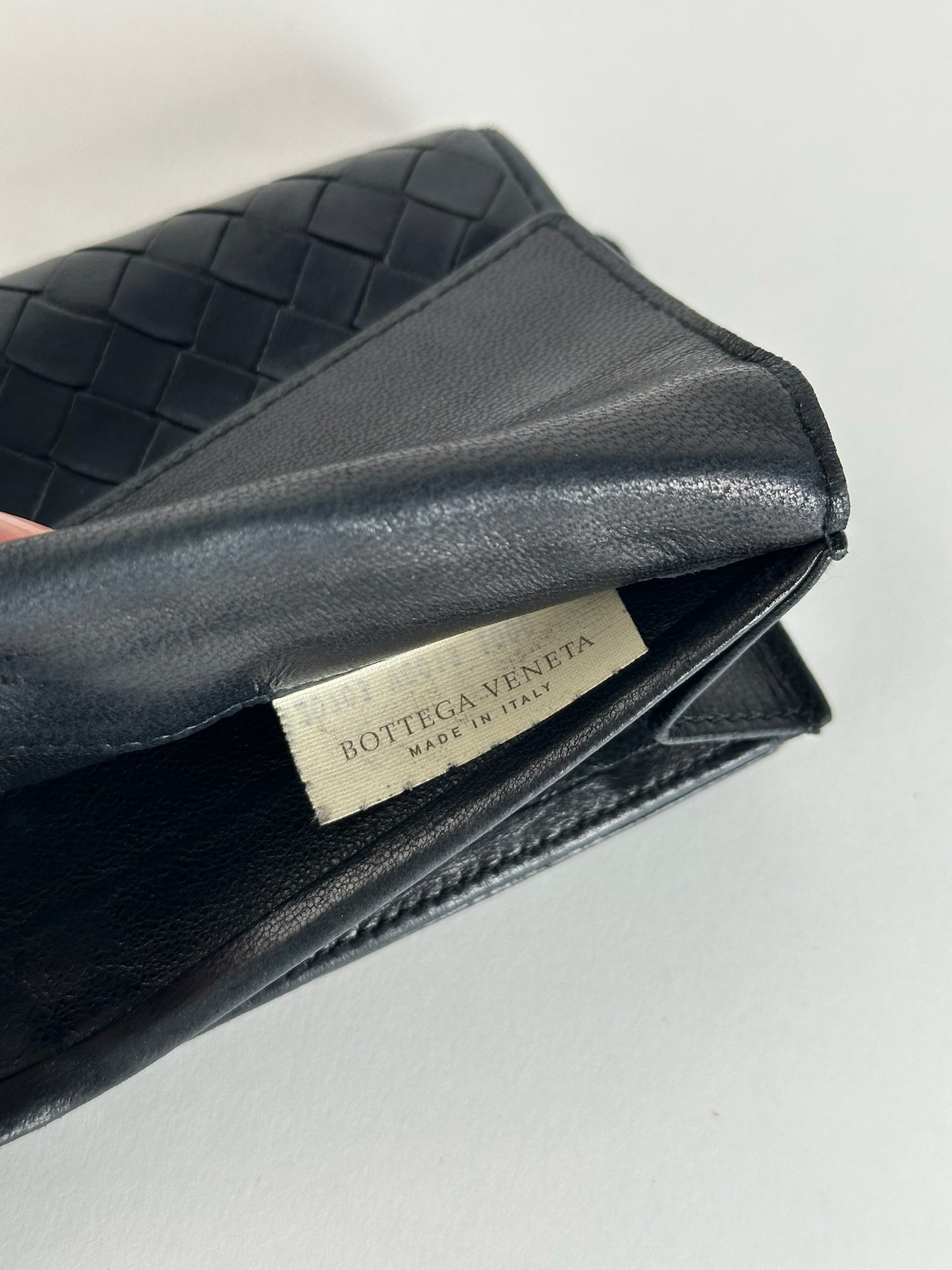 Vintage Bottega Veneta Intrecciato Leather Wallet Black