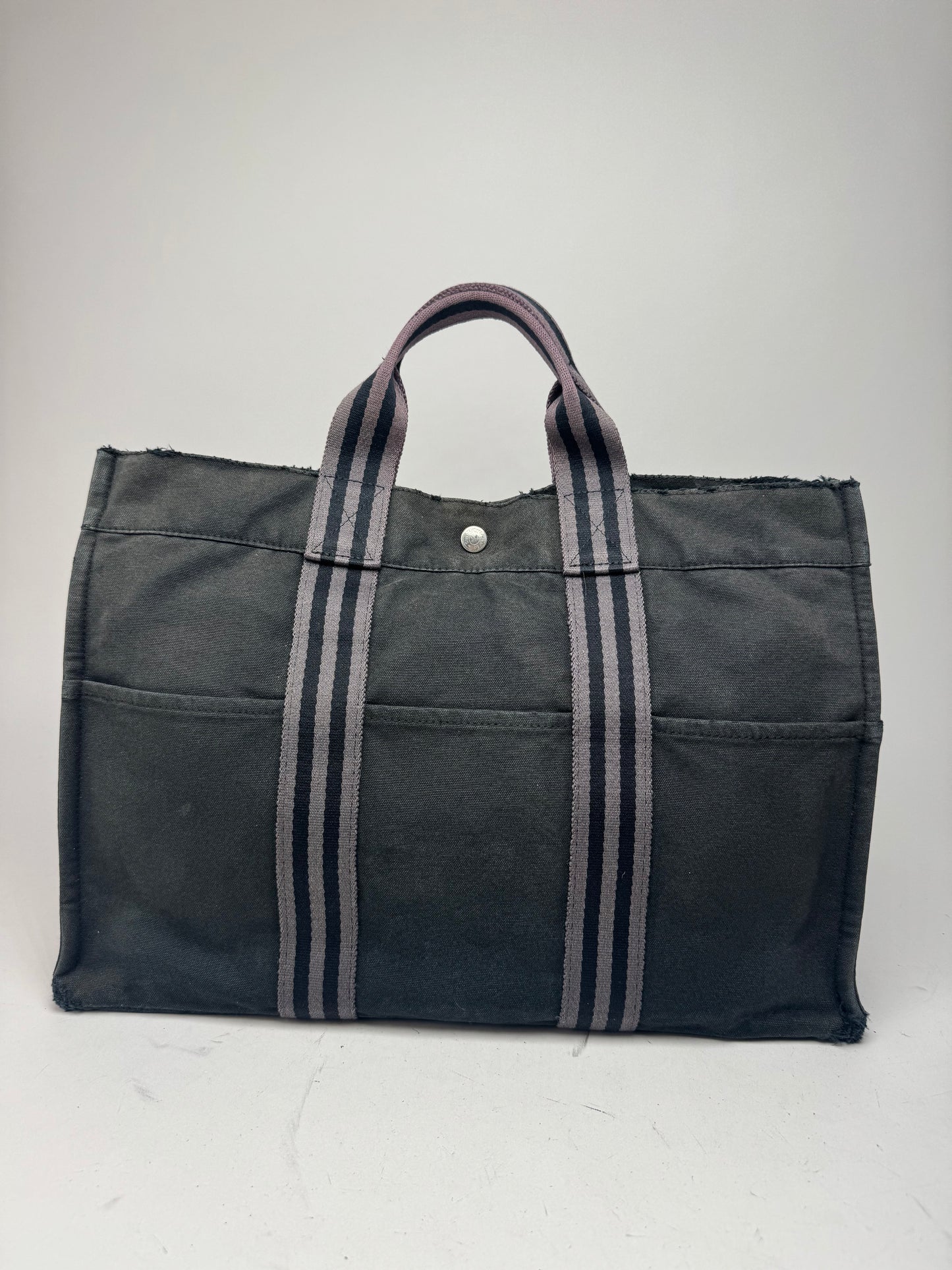 Vintage Hermes Canvas Tote Bag black Grey