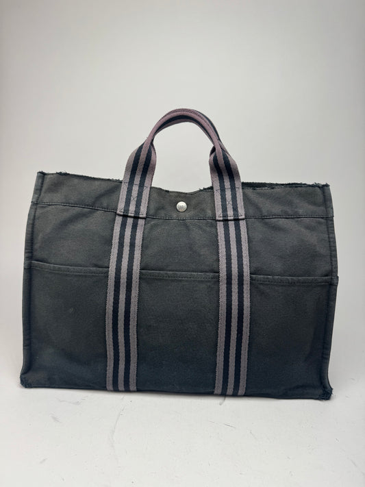 Vintage Hermes Canvas Tote Bag black Grey