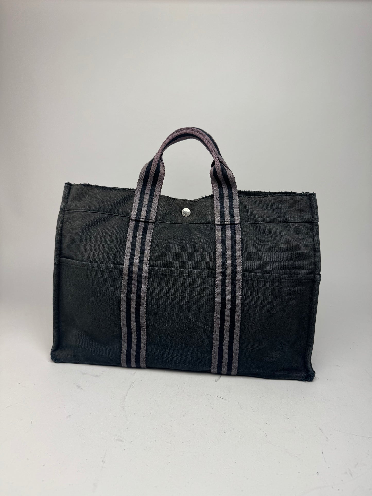 Vintage Hermes Canvas Tote Bag black Grey